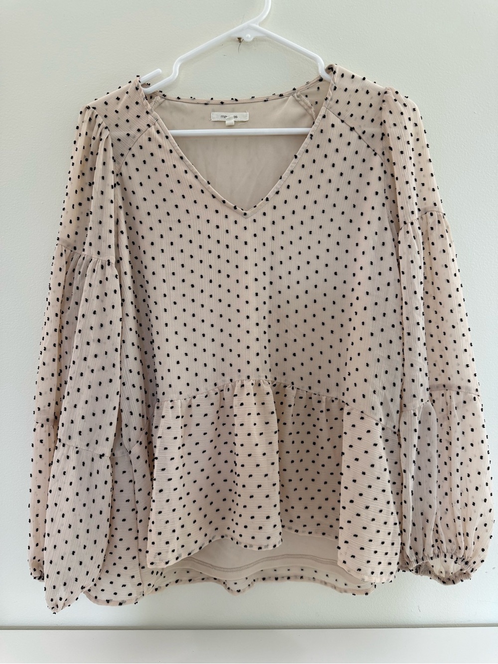 Maurices Beige Polka Dot V-Neck Peplum Top